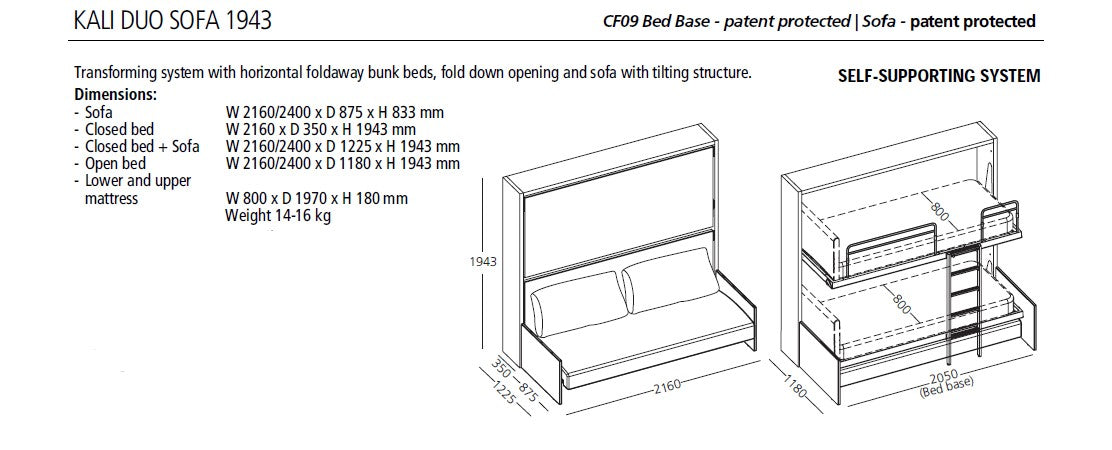 Kali Duo Sofa, Wall bed - Bonbon Compact Living