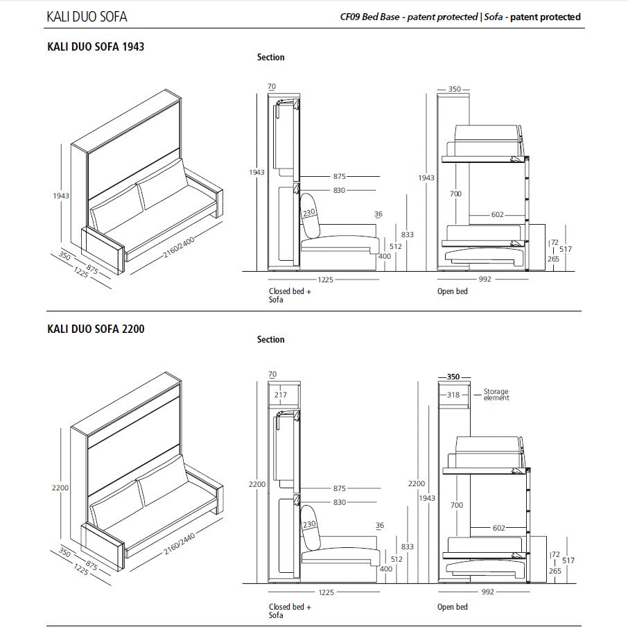Kali Duo Sofa, Wall bed - Bonbon Compact Living