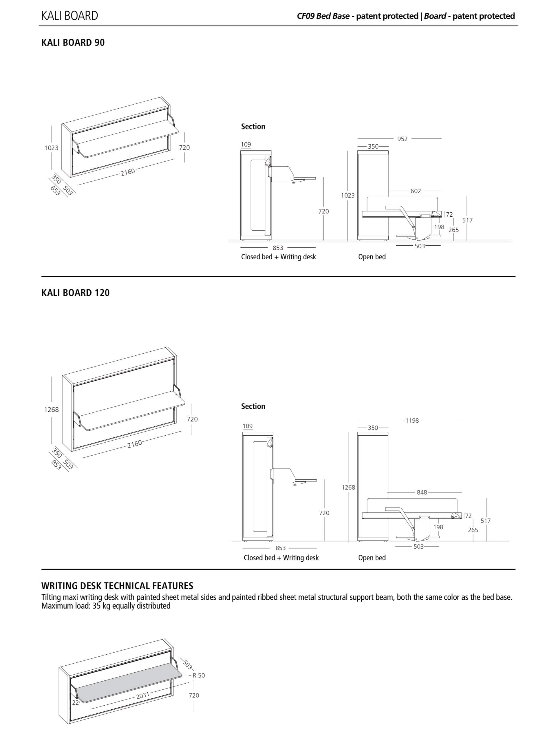 Kali 90/120 Board, Wall bed - Bonbon Compact Living