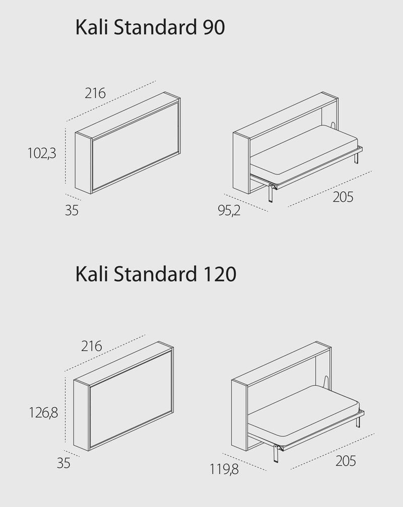 Kali 90/120 Standard, Wall bed - Bonbon Compact Living