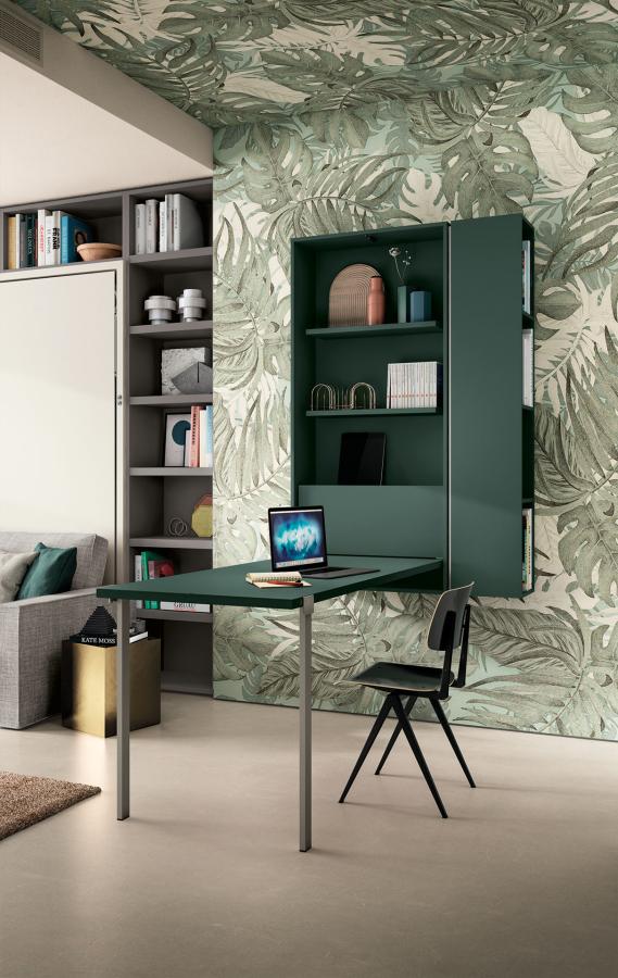 WALLY PLUS WITH SIDE BOOKCASE GREEN OPEN