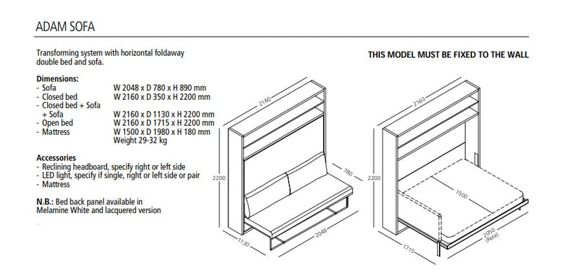 Adam Sofa, Sofa wall bed - Bonbon Compact Living