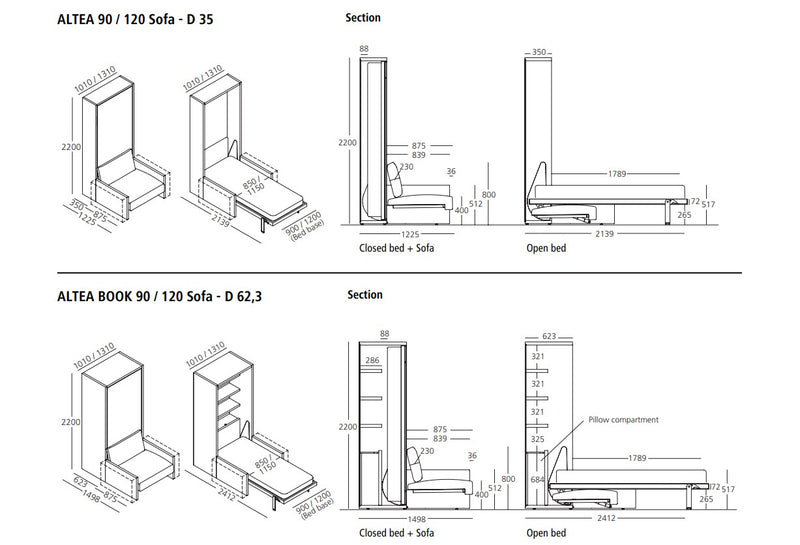 Altea Sofa 90/120, Wall bed - Bonbon Compact Living