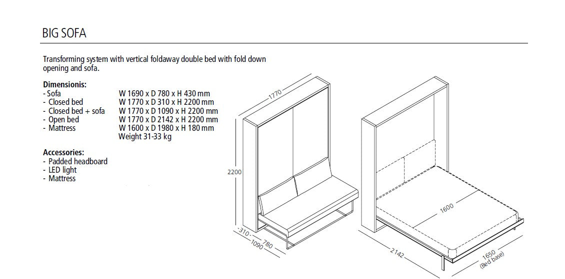 BIG 177 Sofa, Wall bed - Bonbon Compact Living