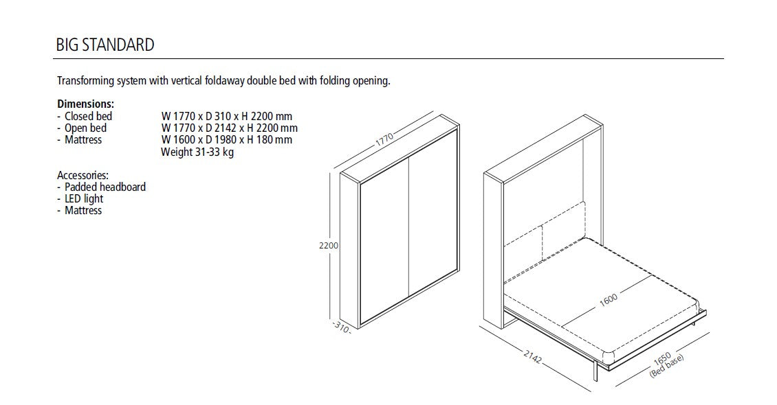BIG 177 Standard, Wall bed - Bonbon Compact Living