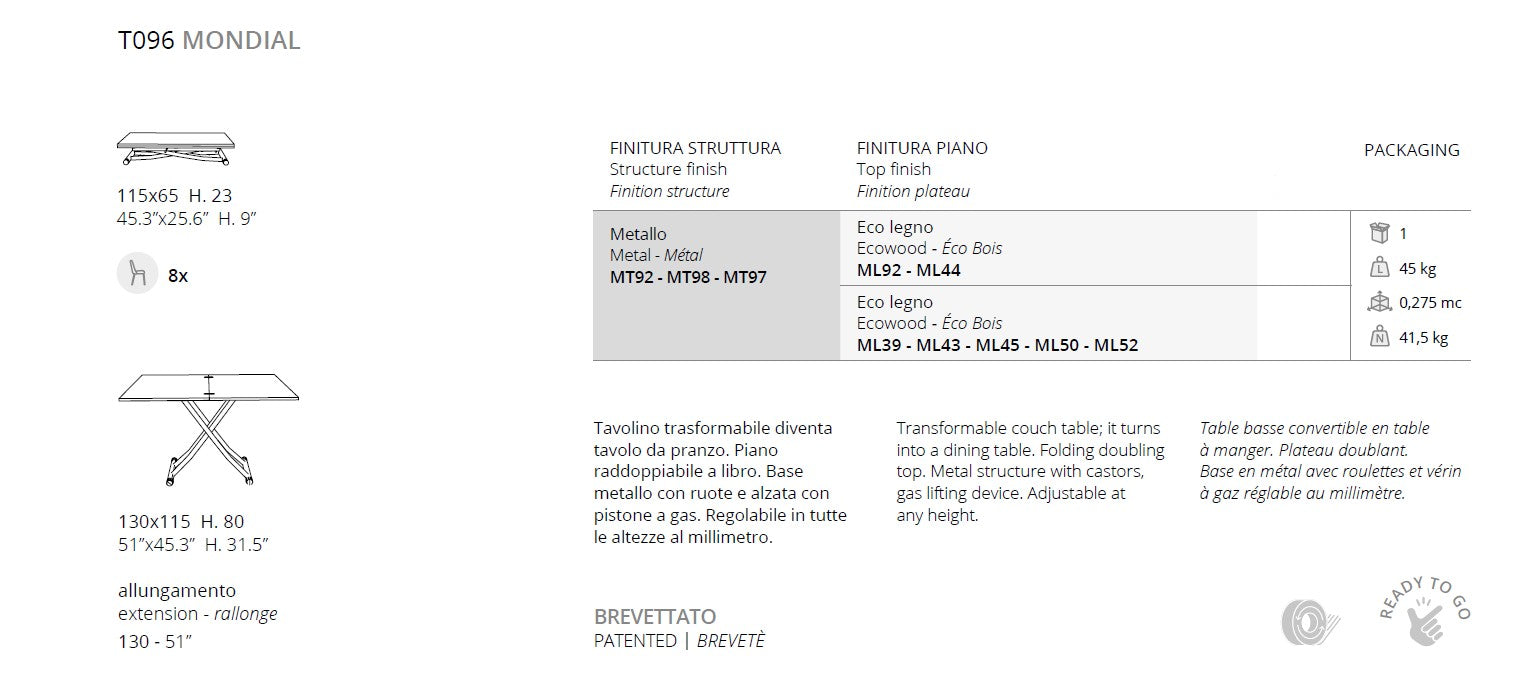 Mondial, Coffee to dining table - Bonbon Compact Living