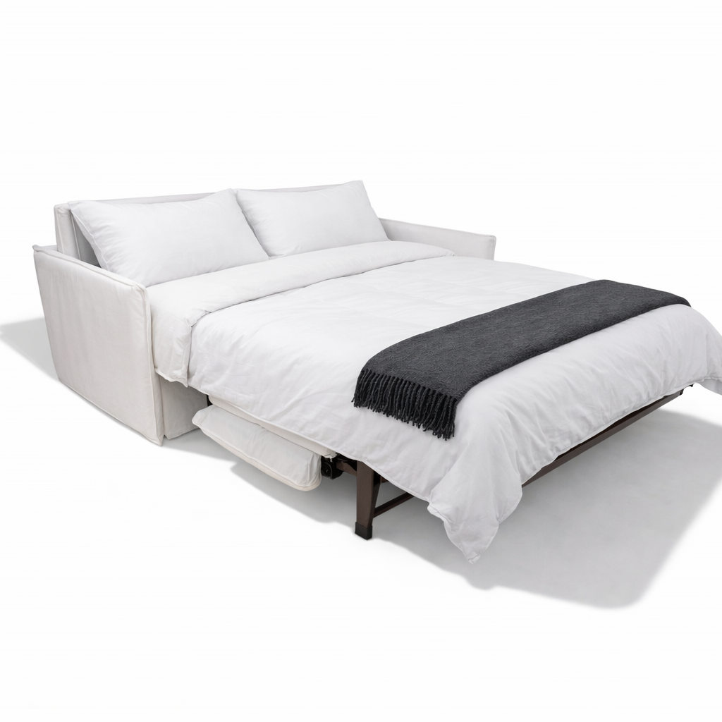 Shabby Chick sofa bed in white linen fabric