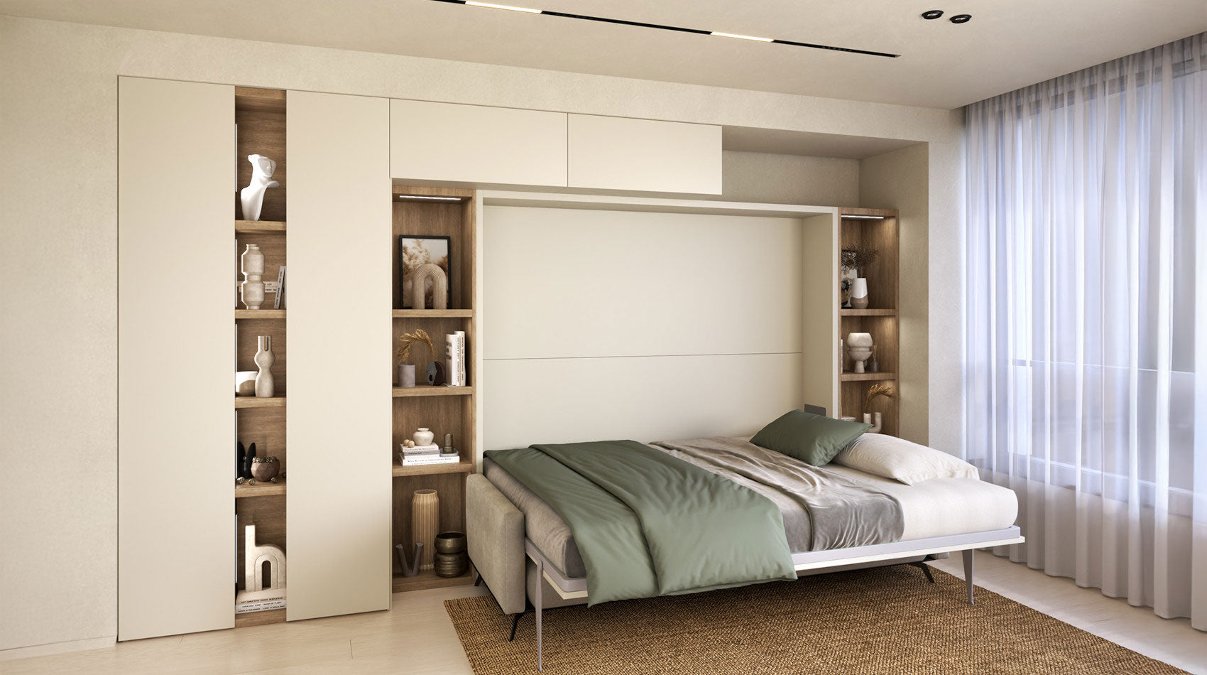 space w12 horizontal sofa wall bed by night