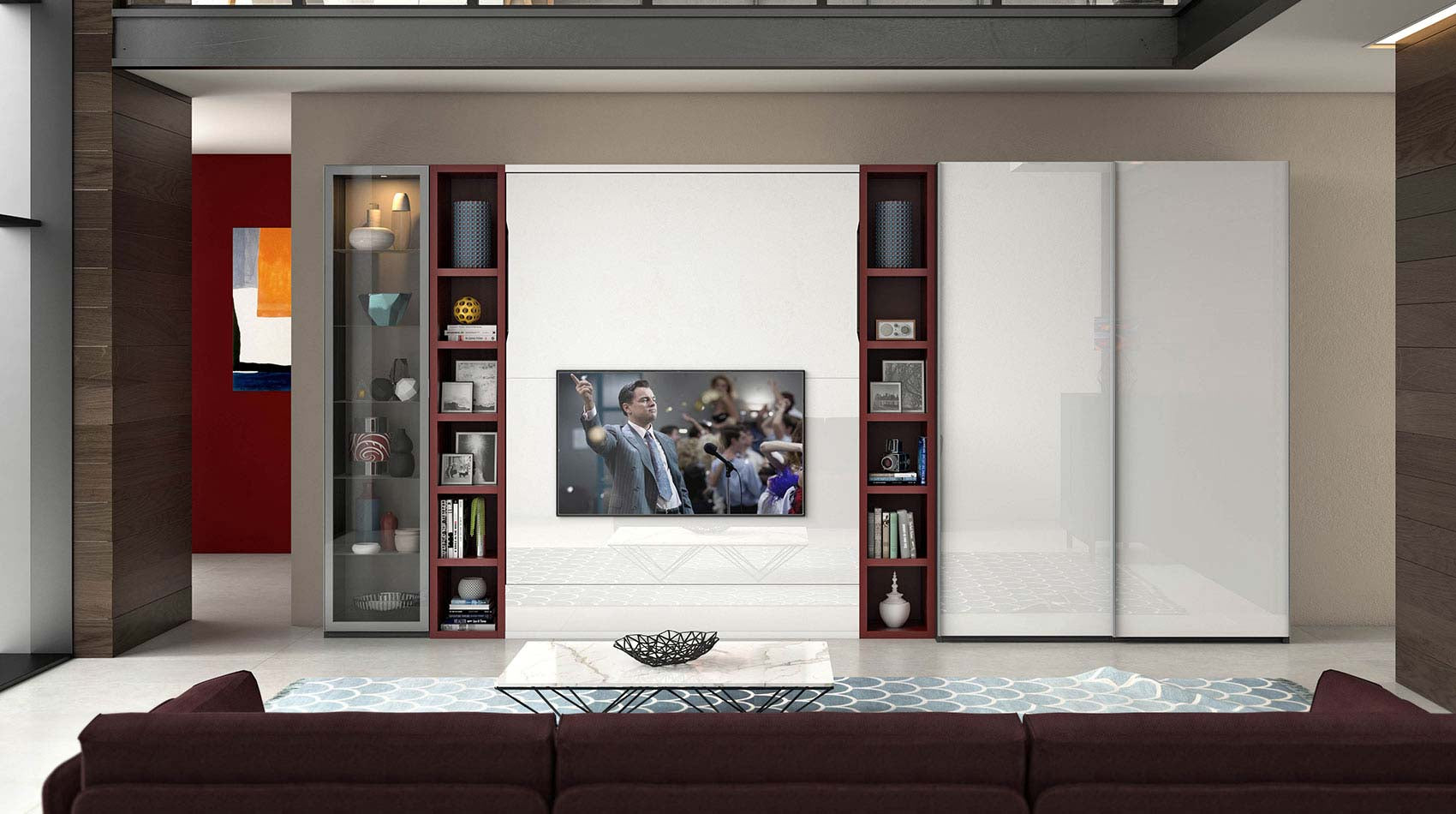 Modern living room with the City TV wall bed