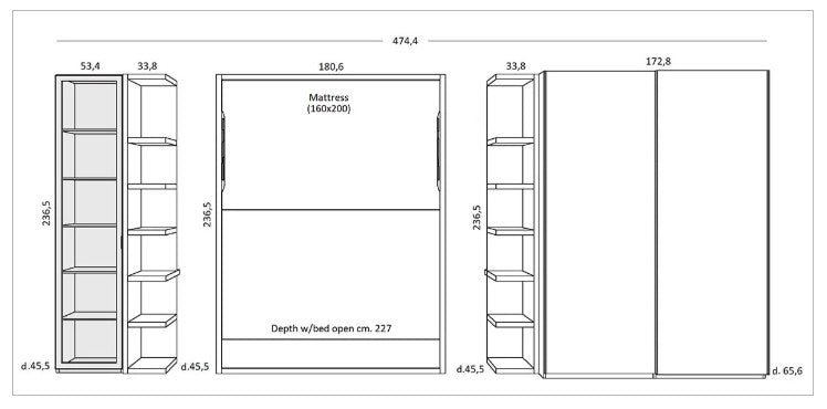 Dimensions of City TV wall bed