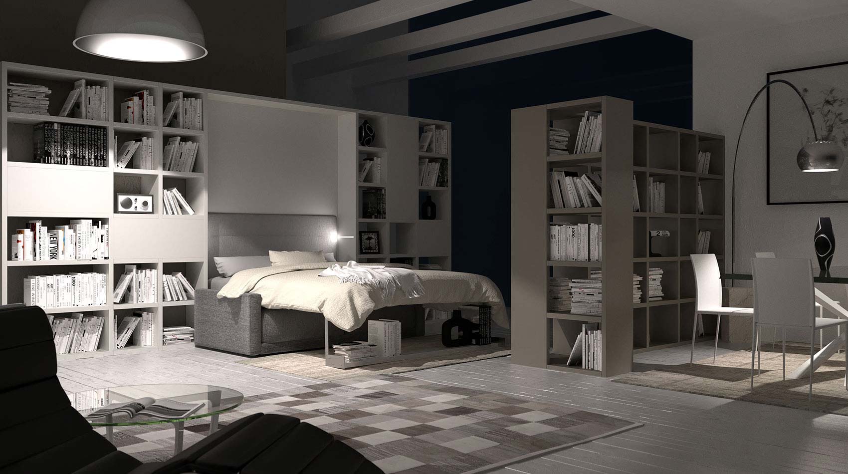 City w57 sofa wall bed with shelf by night