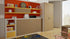 Flap single horizontal wall bed with bookshelf and wardrobe.