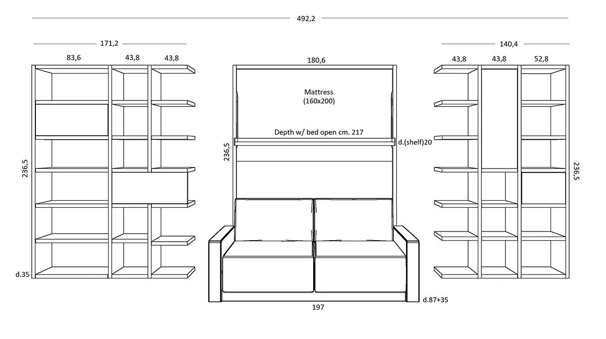 city w57 sofa wall bed measurements