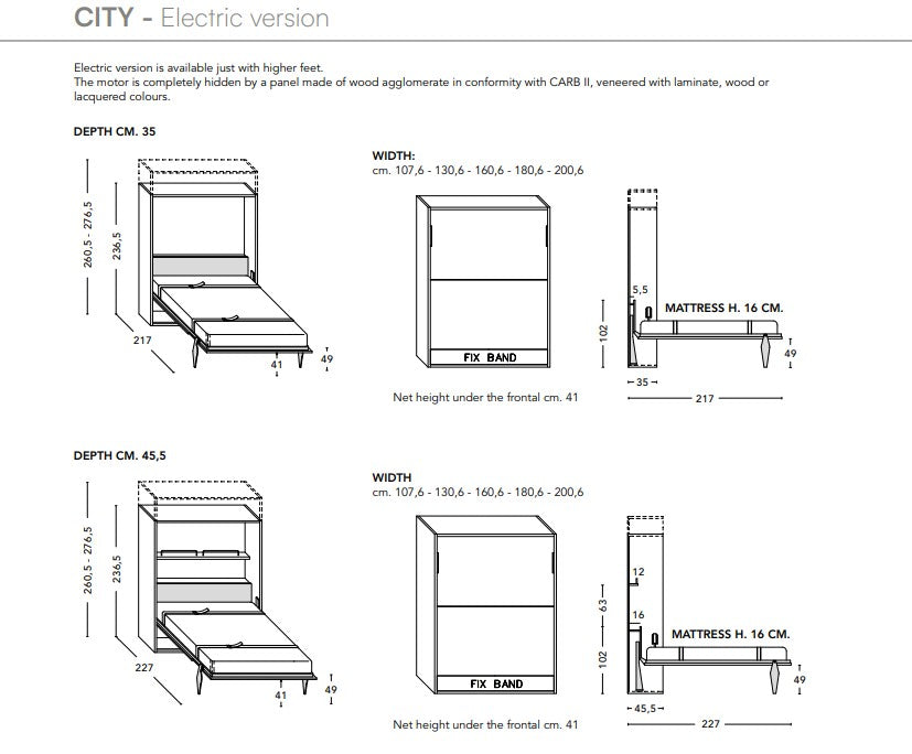 City E Standard electric wall bed