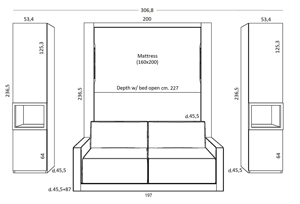 Jazz sofa wall bed  dimensions
