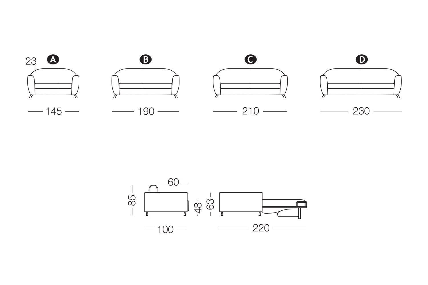 Charles sofa or sofa bed measurements