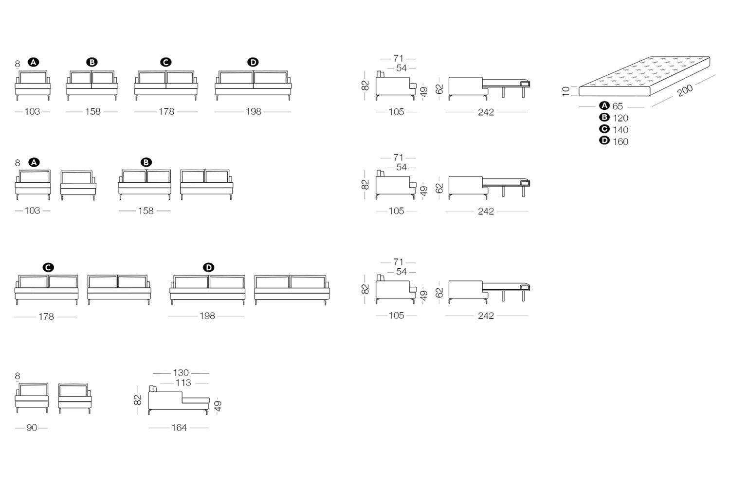 Dave sofa or sofa bed measurements