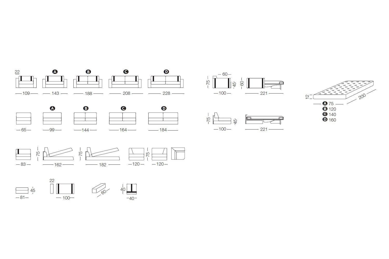 Ellington sofa and sofa bed measurements