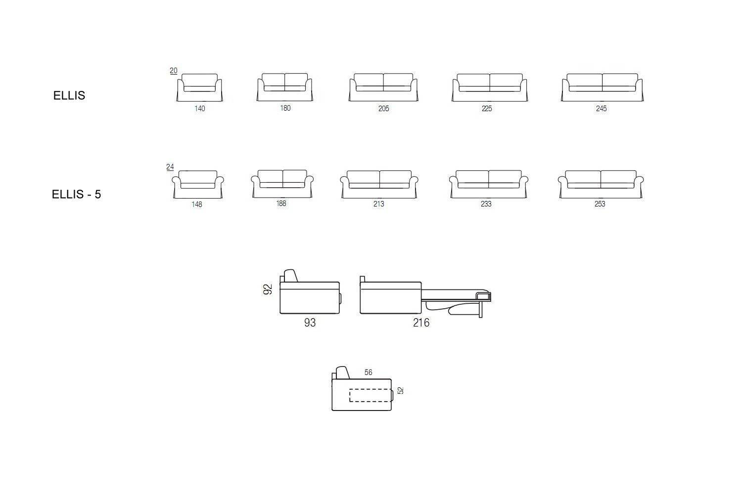 Ellis sofa or sofa bed measurements