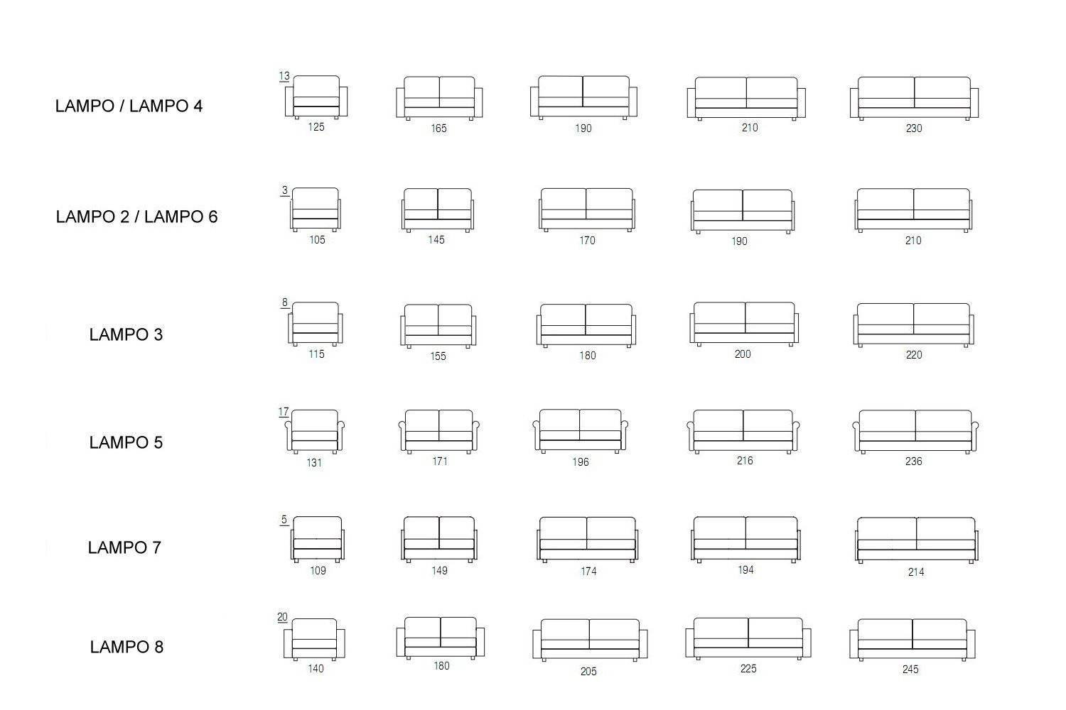 Lampo sofa or sofa bed measurements