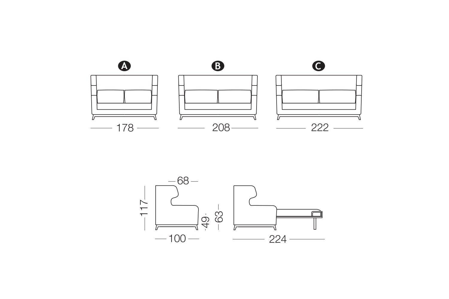 Morgan sofa or sofa bed measurements