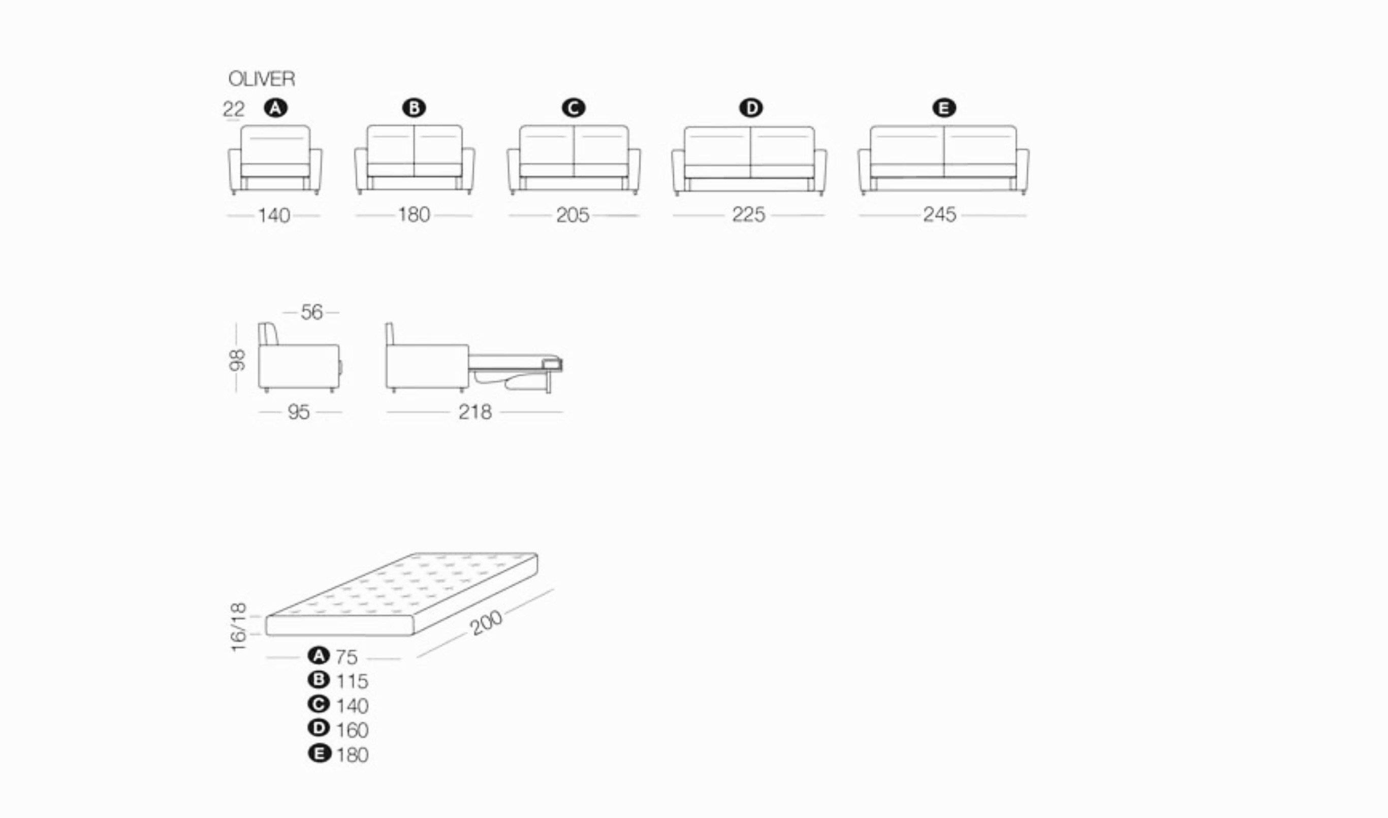Oliver sofa or sofa bed measurements