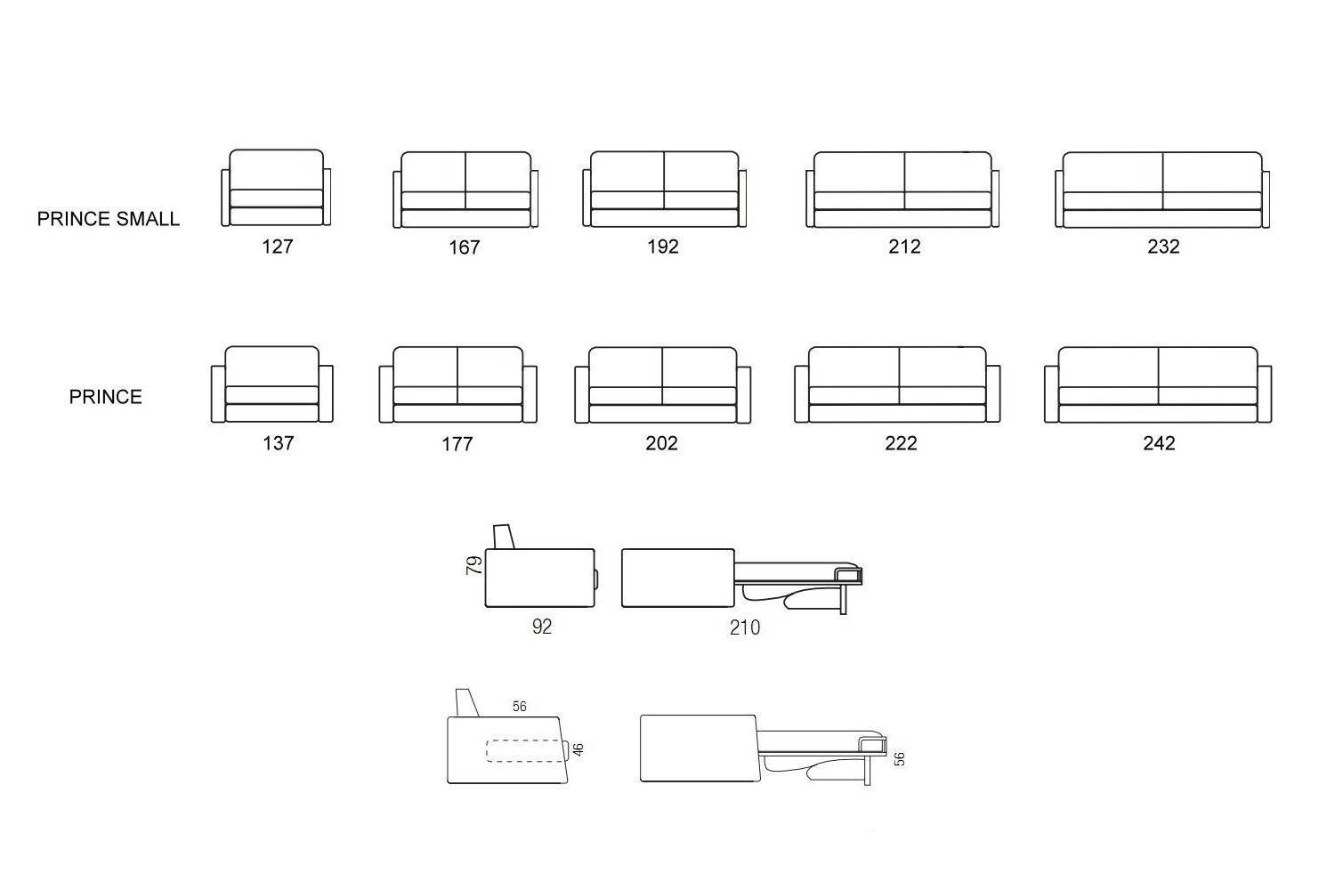 Prince sofa or sofa bed measurements