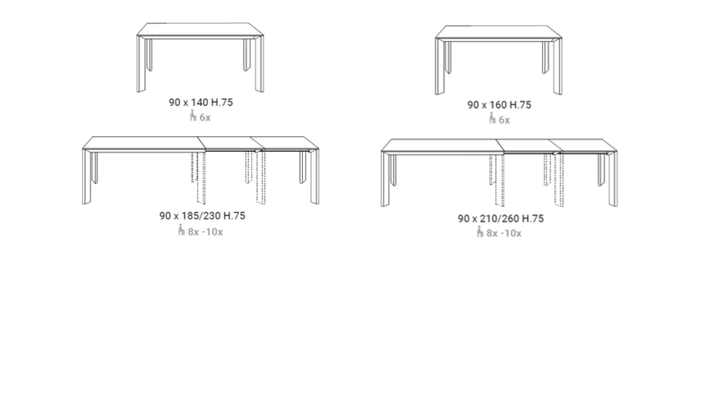 Milanodue, Extendable dining table measurements