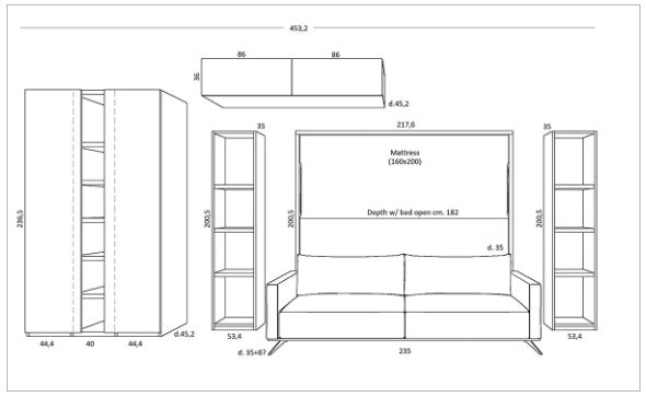 Space w12 horizontal sofa wall bed measurements