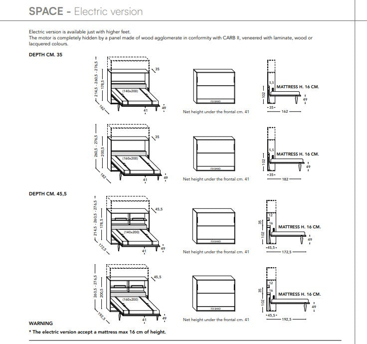 Space E Standard electric horizontal wall bed.