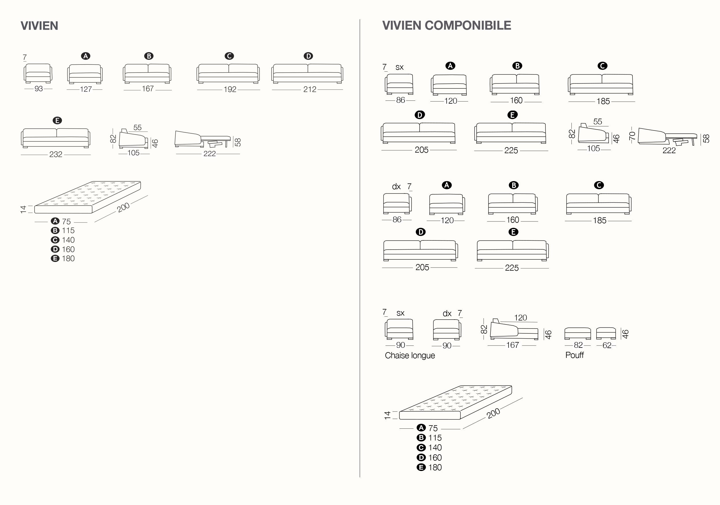 Vivien sofa or sofa bed measurements