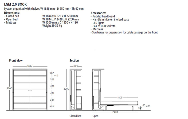 LGM 2.0 BOOK, Wall bed - Bonbon Compact Living