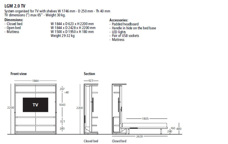 LGM 2.0 TV & TABLE, Wall bed - Bonbon Compact Living