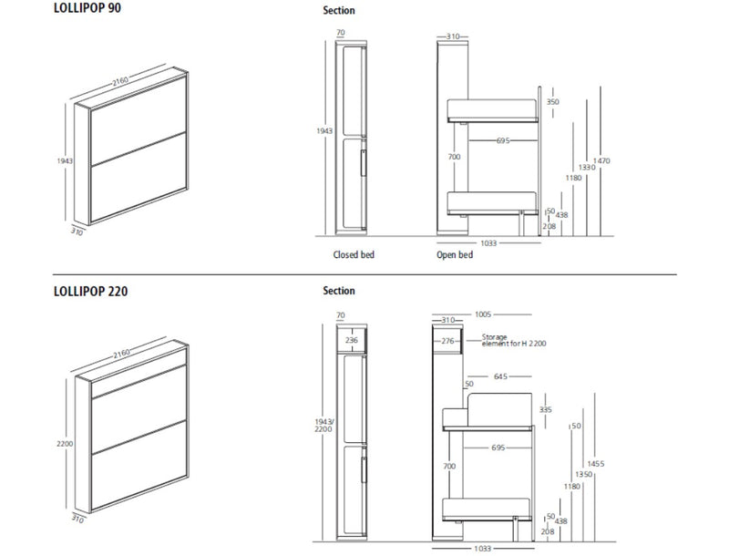 Lollipop, Wall bed - Bonbon Compact Living