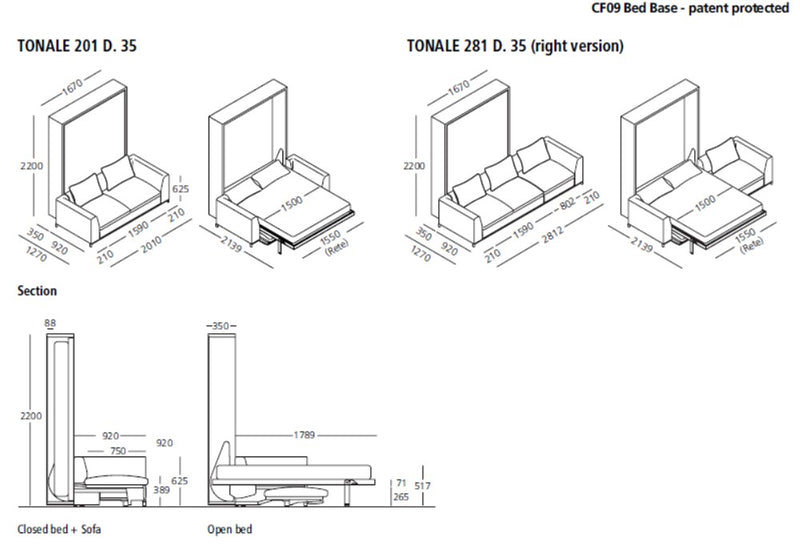 Tonale 201 and 281, Wall bed - Bonbon Compact Living