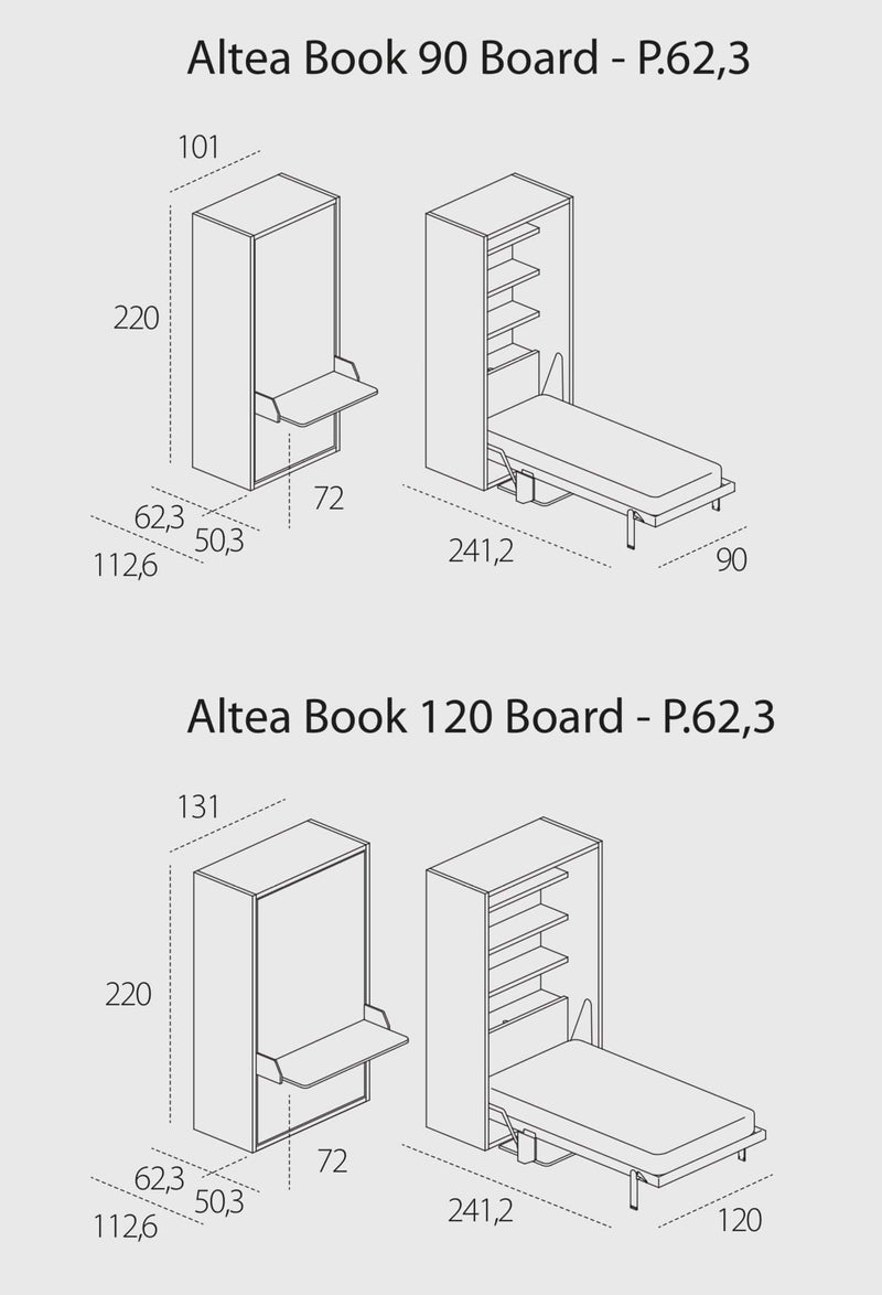 Altea Board 90/120, Wall bed - Bonbon Compact Living