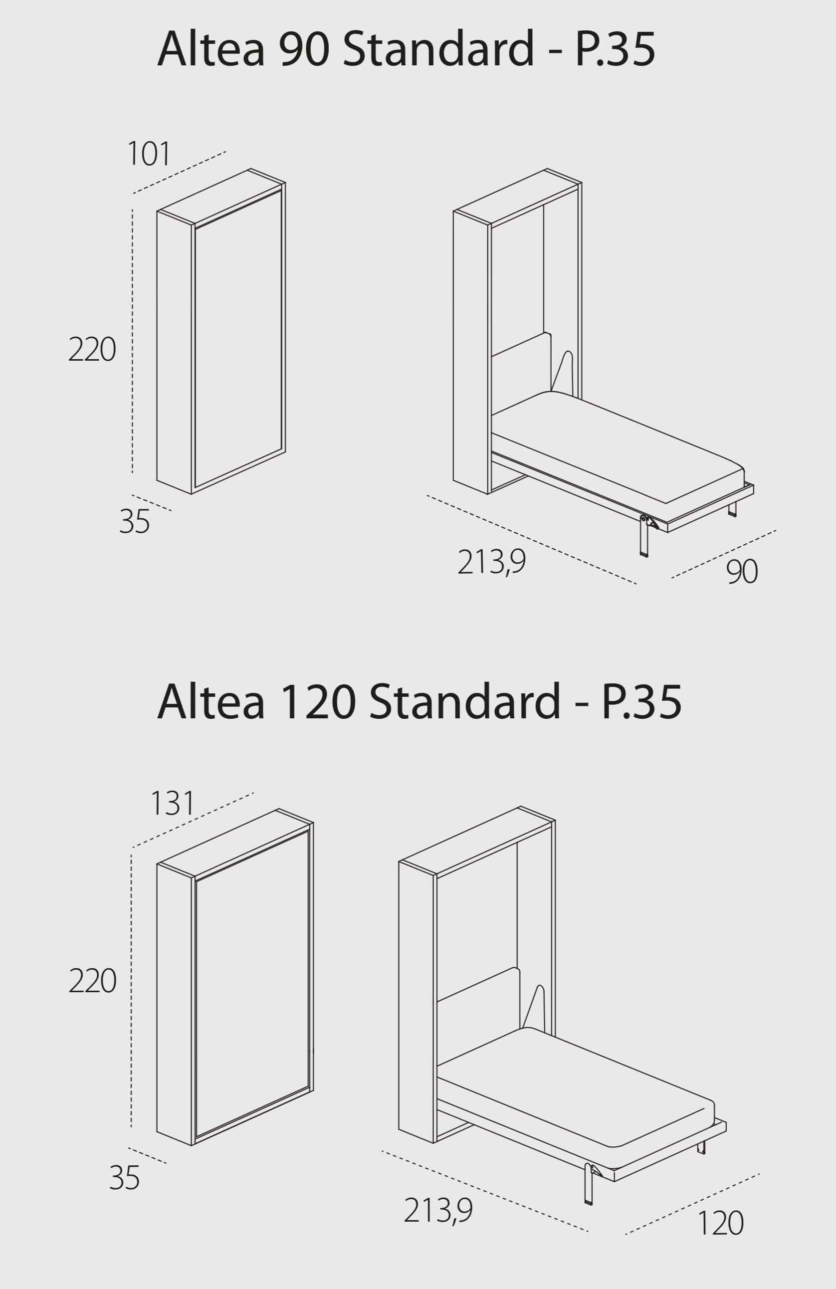 Altea Standard 90/120, Wall bed - Bonbon Compact Living