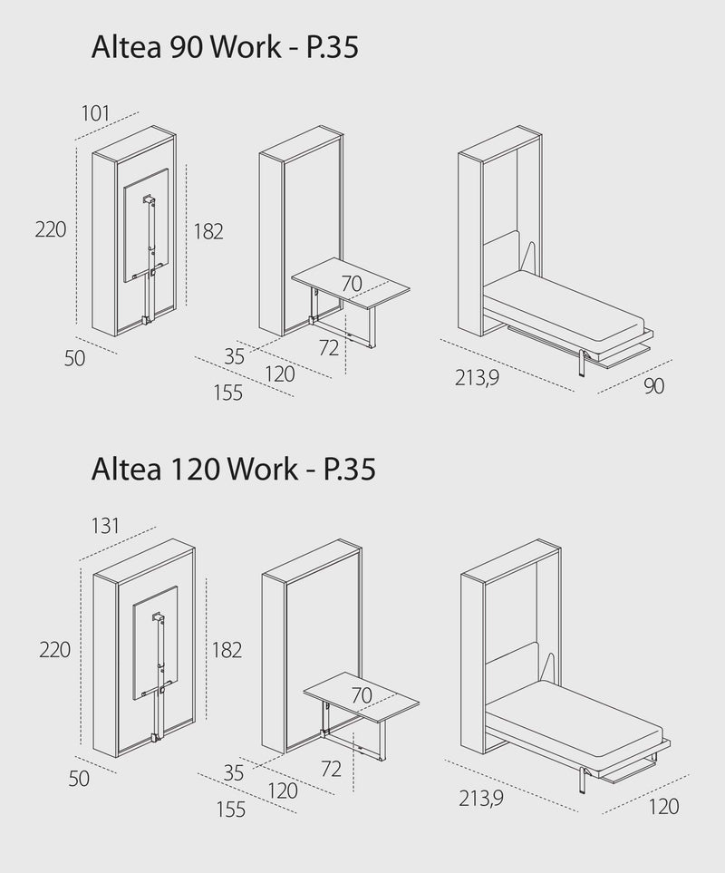 Altea Work 90/120, Wall bed - Bonbon Compact Living