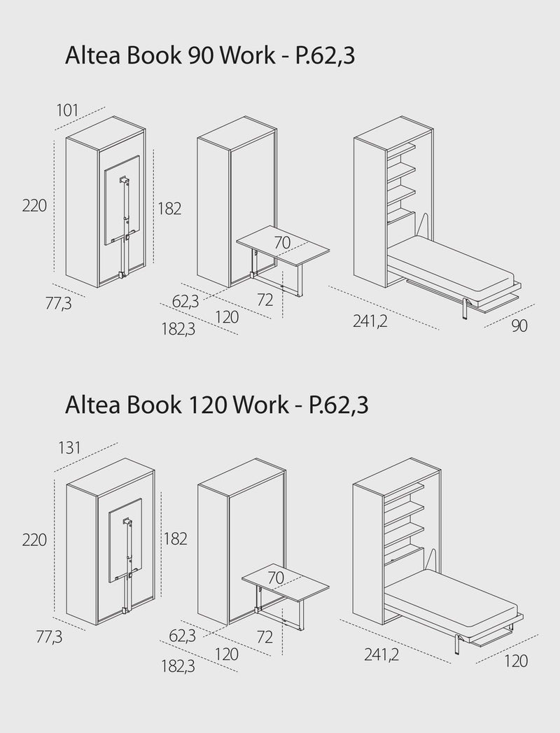 Altea Work 90/120, Wall bed - Bonbon Compact Living