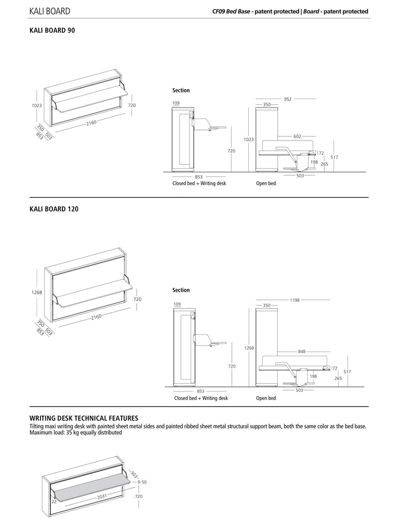 Kali 90/120 Board, Wall bed - Bonbon Compact Living