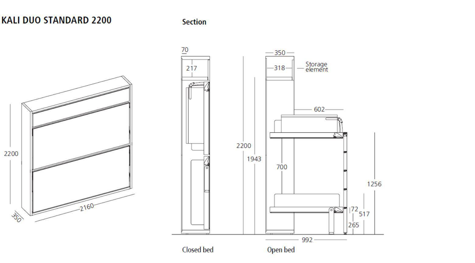 Kali Duo Standard, Wall bed - Bonbon Compact Living