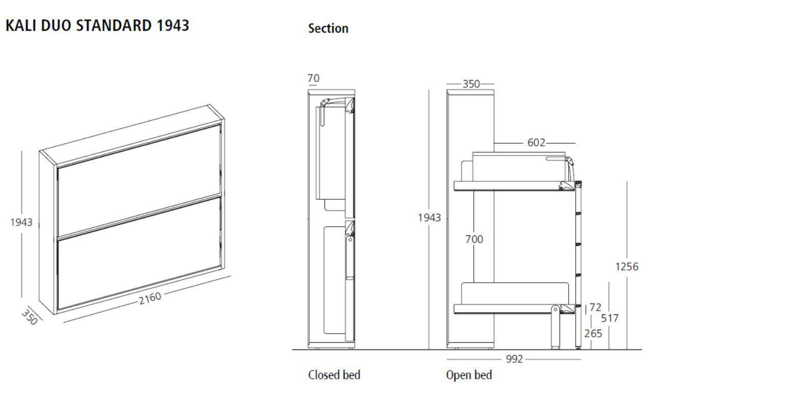 Kali Duo Standard, Wall bed - Bonbon Compact Living