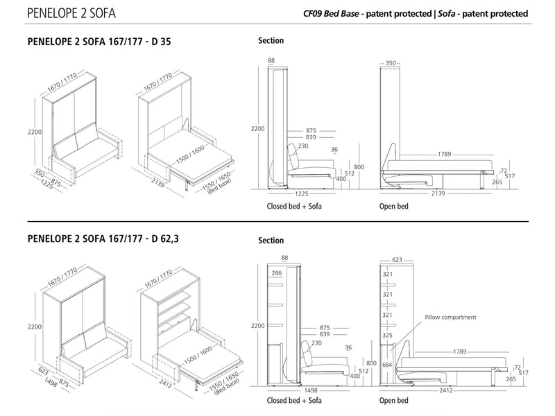 Penelope 2 sofa wall bed - Bonbon Compact Living