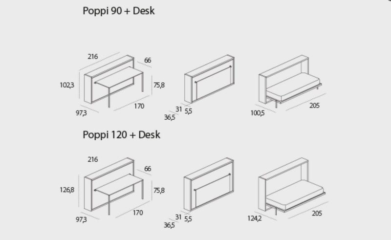 Poppi 90/120, Wall bed - Bonbon Compact Living