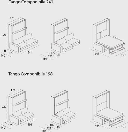 Tango sectional 198 and 241 sofa wall beds, Wall bed - Bonbon Compact Living