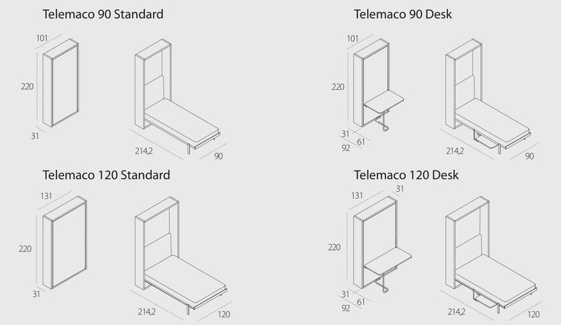 Telemaco 90/120, Wall bed - Bonbon Compact Living