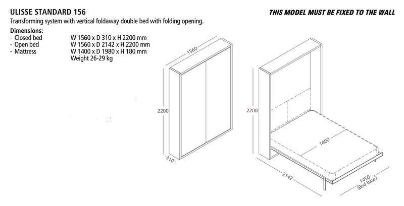 Ulisse 156 Standard, Wall bed - Bonbon Compact Living